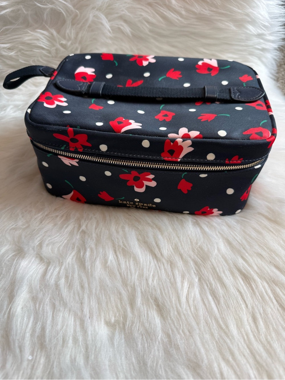 Kate Spade Chelsea Travel Cosmetic Case BLACK Floral Zip